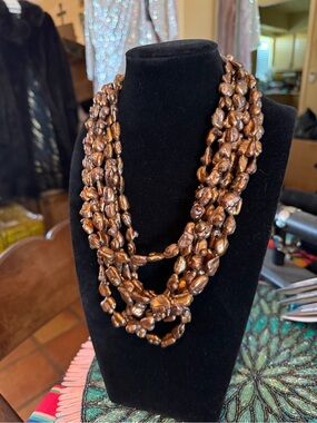 Beautiful Bronze Barpque 6 Strand Pearl Necklace